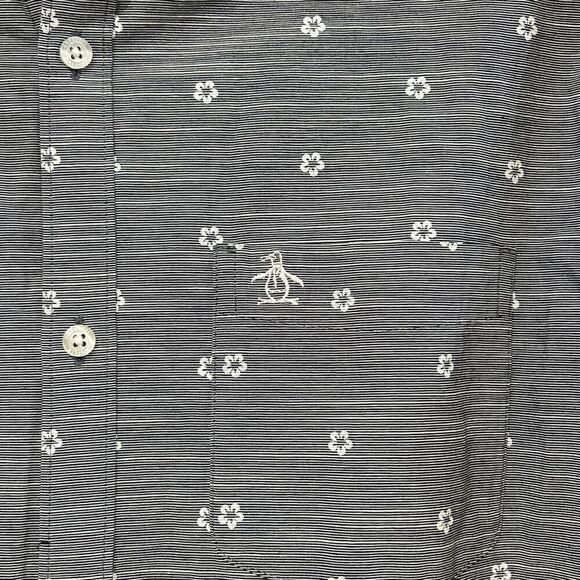 Penguin gray white flower pinstripe button down shirt size L - Picture 2 of 9